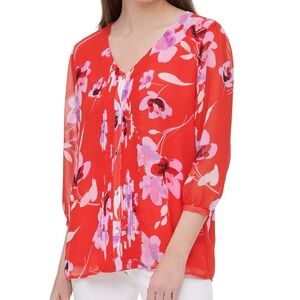 Calvin Klein Red and Purple Floral Blouse
